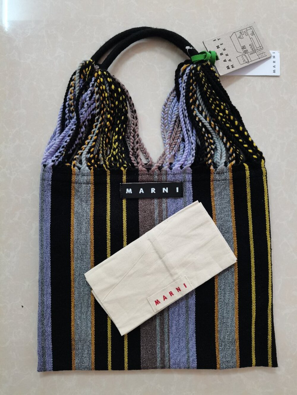 Marni Woven Market Bag Stripe Picnic Hammock Bag Multiple Colors Elegant